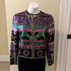 Vintage green, black and purple sequin blazer size S